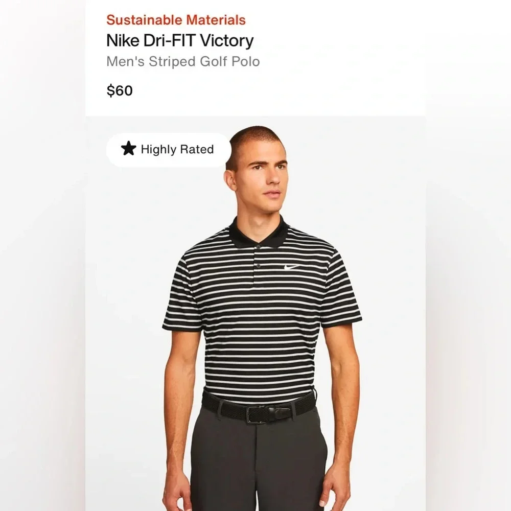 Nike Dri-Fit Victory Striped Golf Polo Shirt Men’s Size Med in Red/Blk Stripe